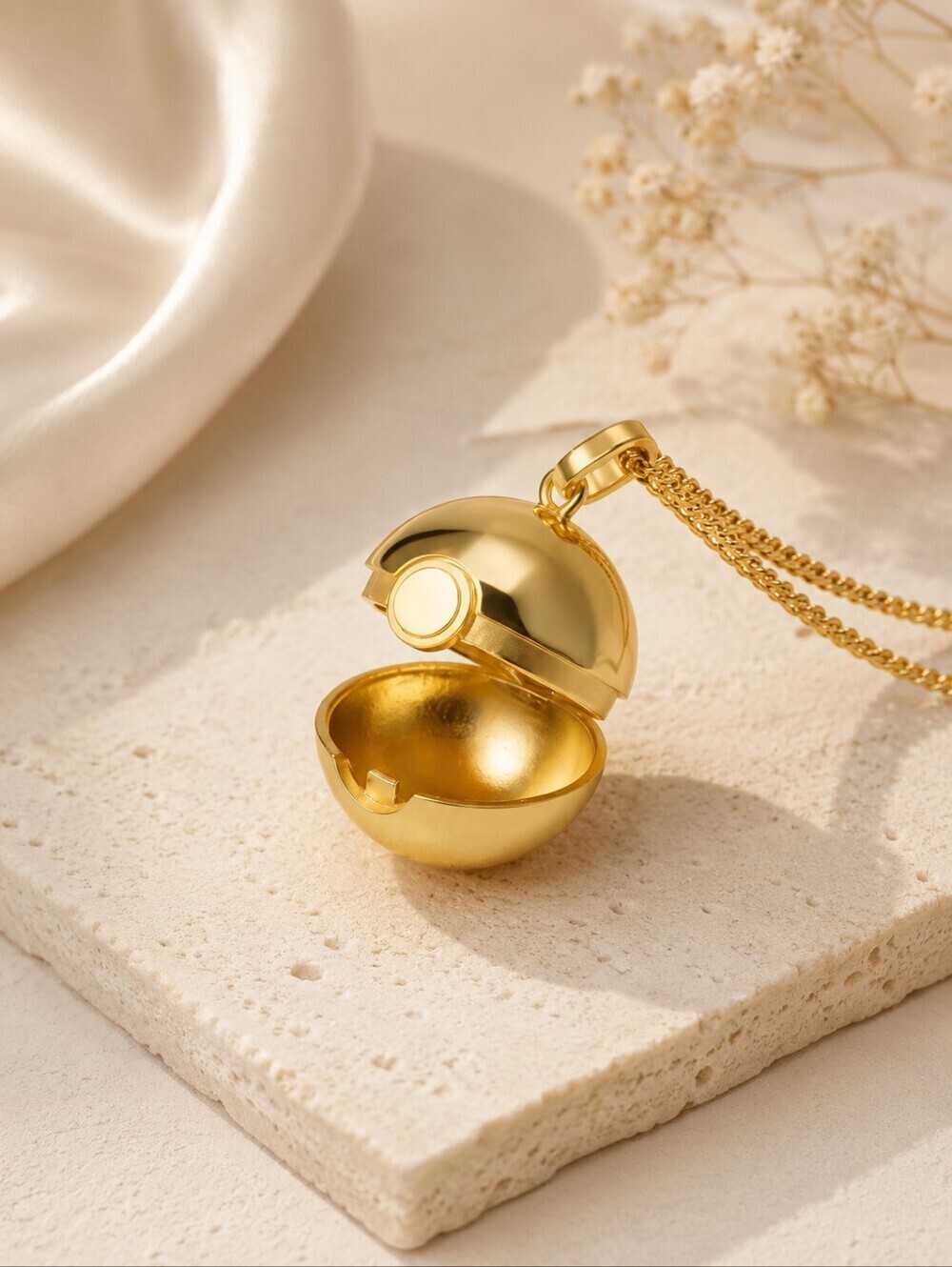 Gold Pokeball Inspired Locket Necklace Opens Collectible Anime Gamer Jewelry